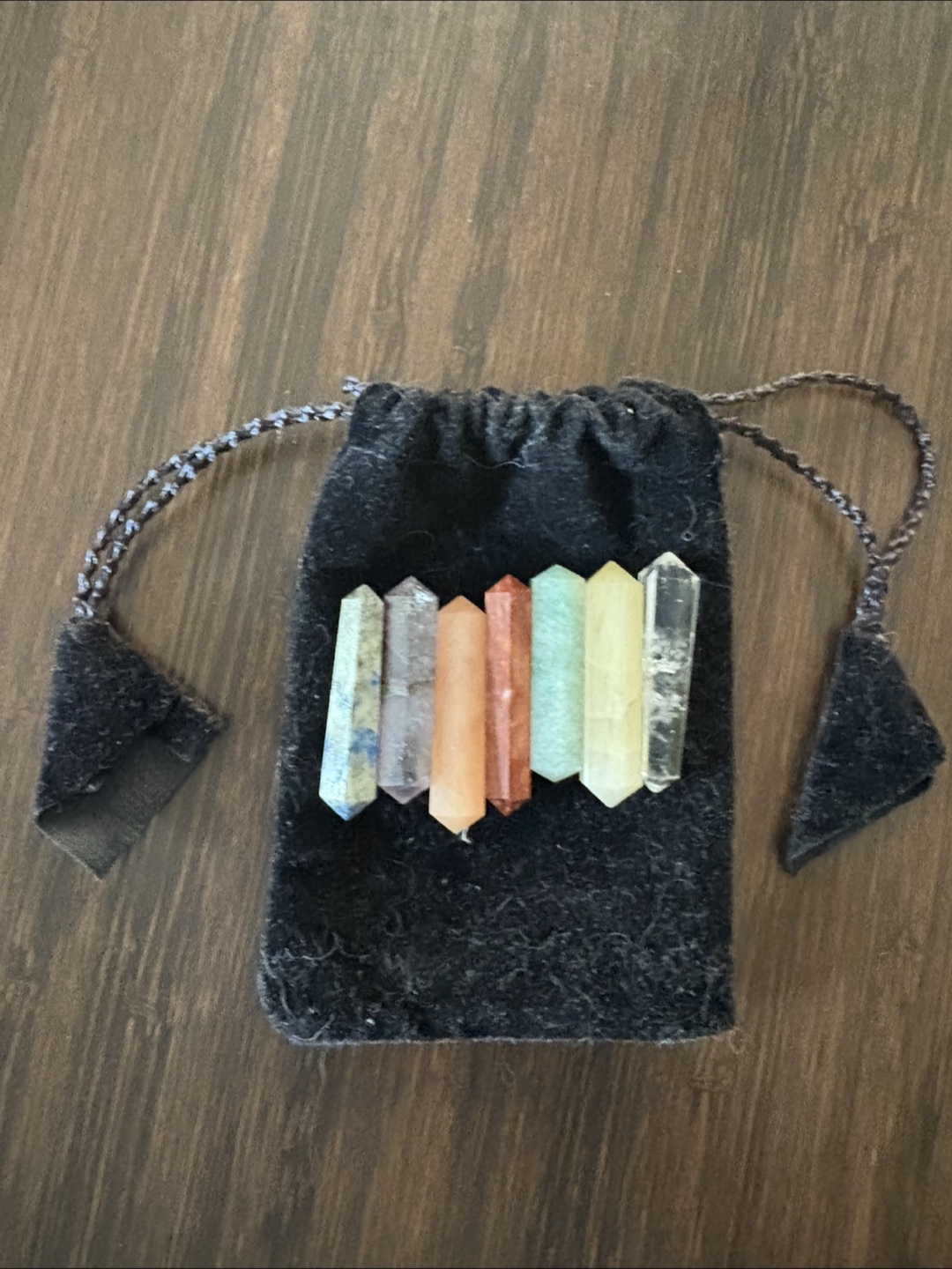 Chakra Crystal Set with Black Velvet Bag
