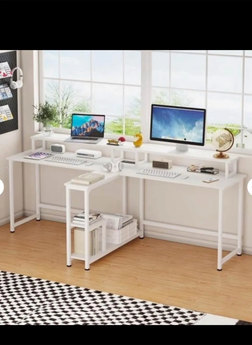 White L-shaped Desk with Shelves image indicator(3)