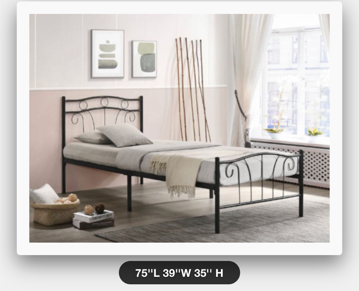 Black Metal Twin Bed Frame - 75"x39"x35"