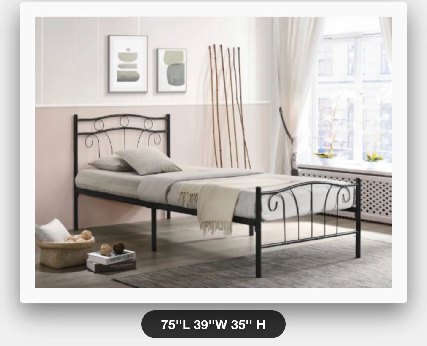 Black Metal Twin Bed Frame - 75"x39"x35" thumbnail