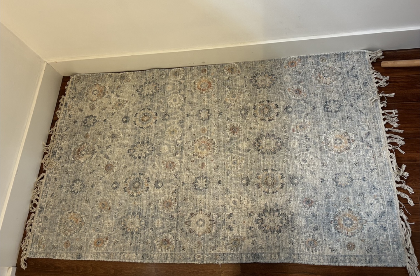 Grey Floral Area Rug with Tassels