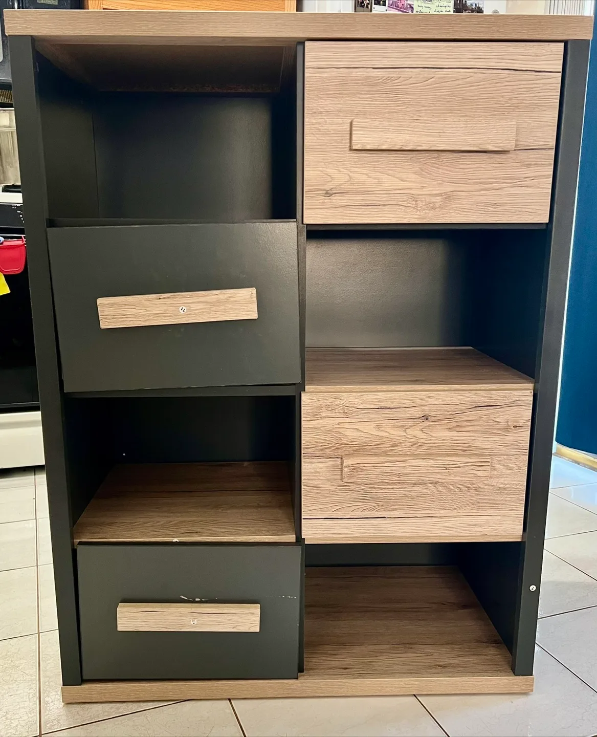 4 Drawer Storage Unit in Gray and Oak Brown thumbnail