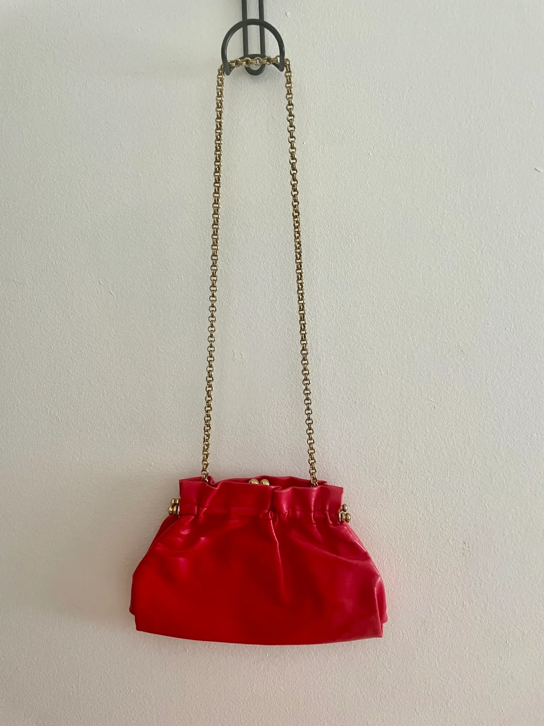 Red Ruched Bag with Gold Chain thumbnail