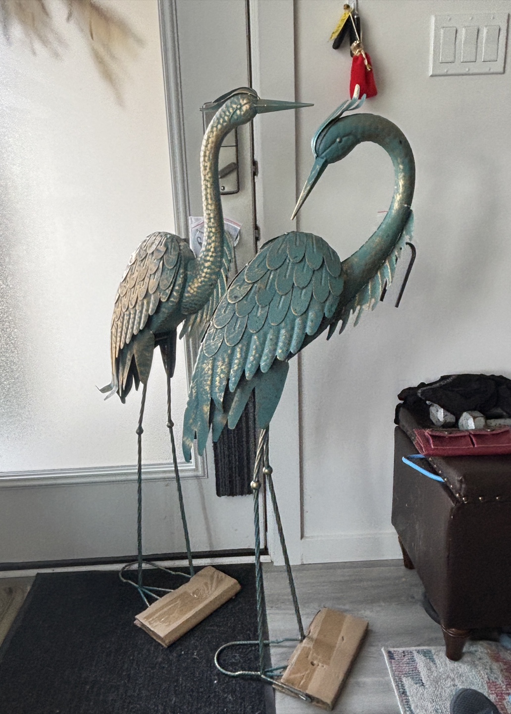Metal Heron Garden Statues - Pair