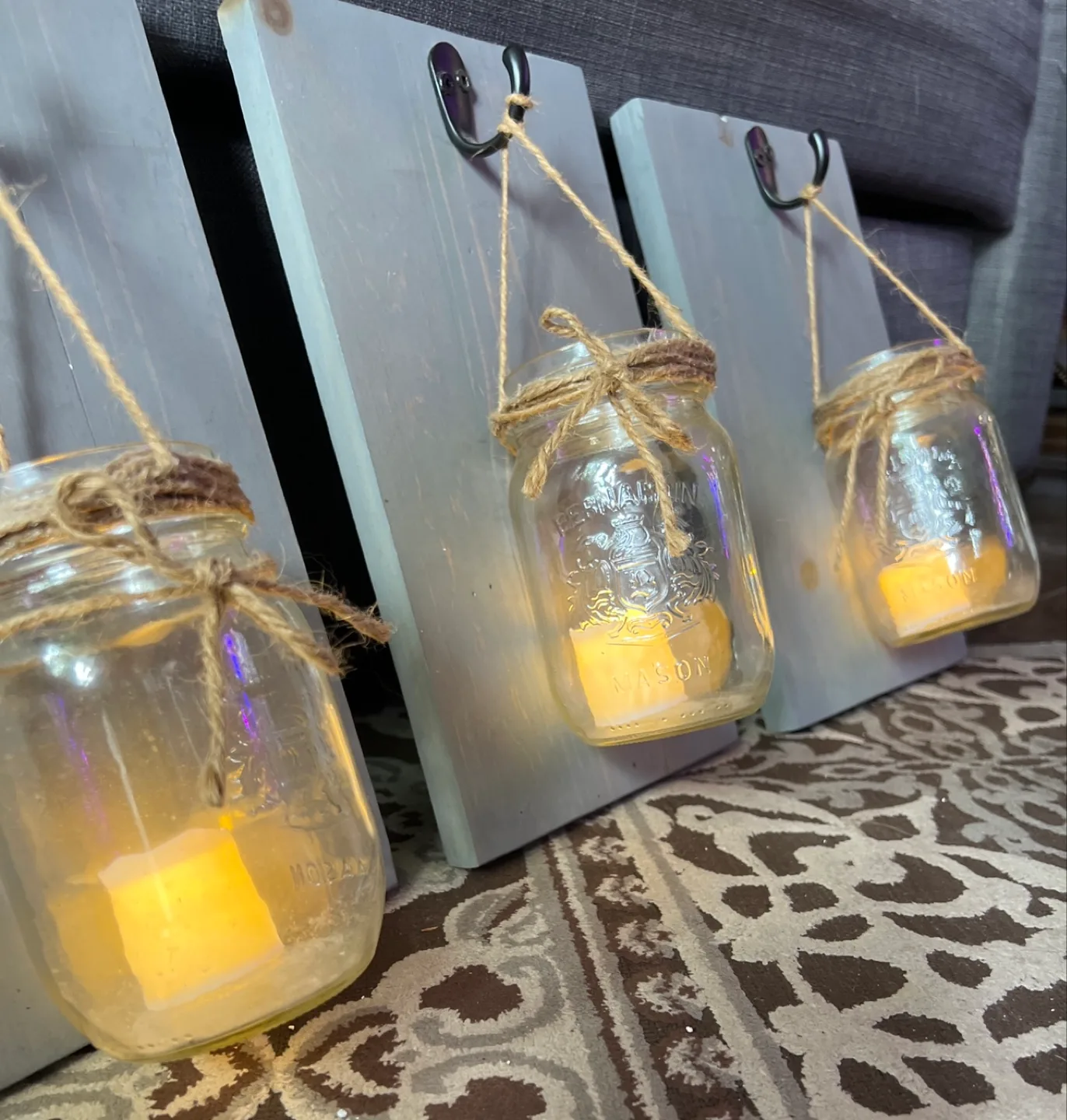 Mason Jar Wall Decor with LED Candles (Set of 3) image indicator(2)