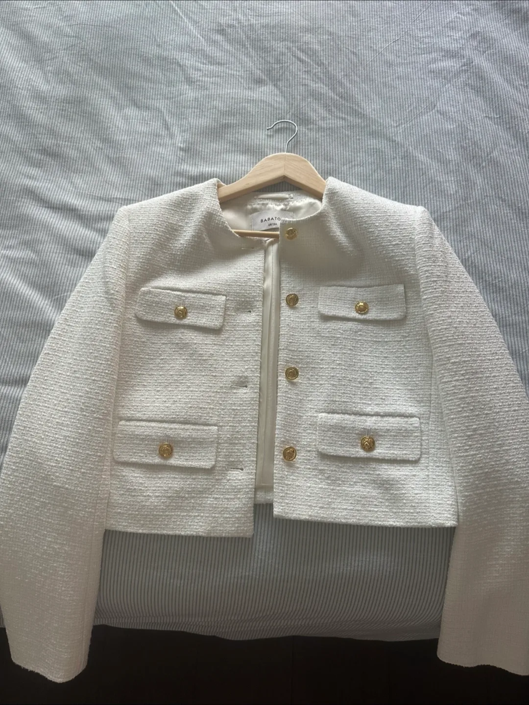 Babaton White Cropped Tweed Jacket - Size 2 thumbnail