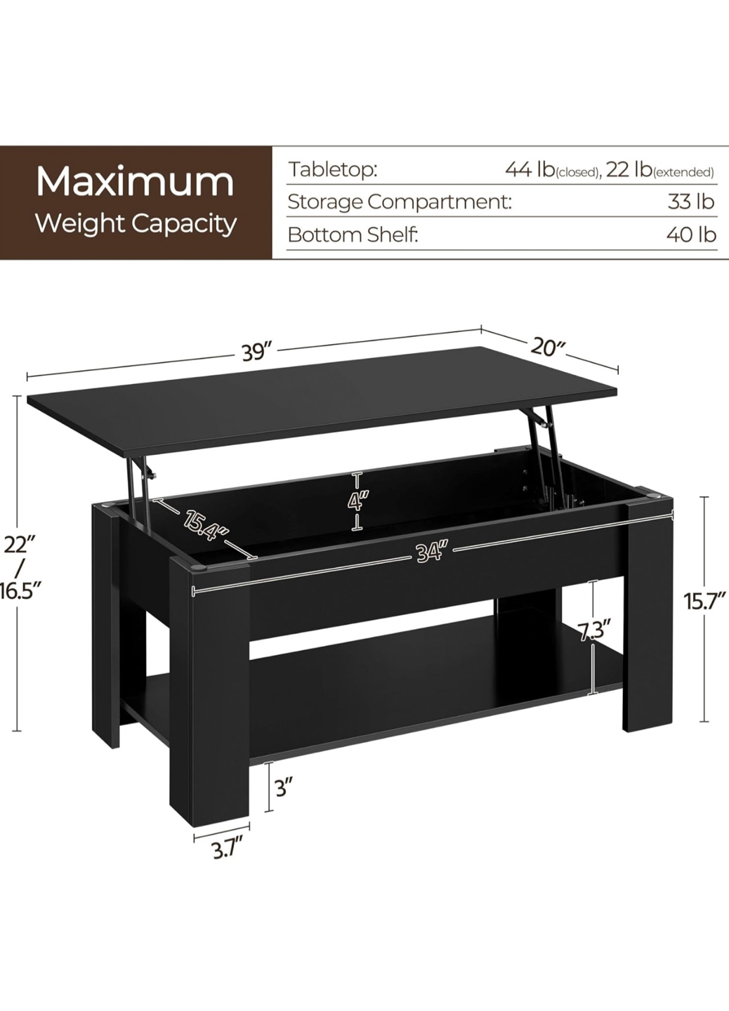 Lift Top Coffee Table - Black