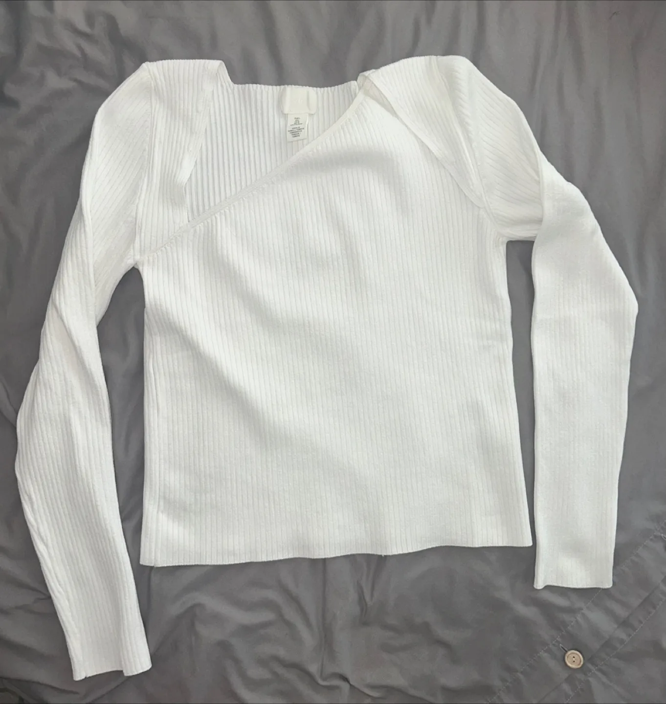 H&M White Ribbed Long Sleeve Top - Size S thumbnail