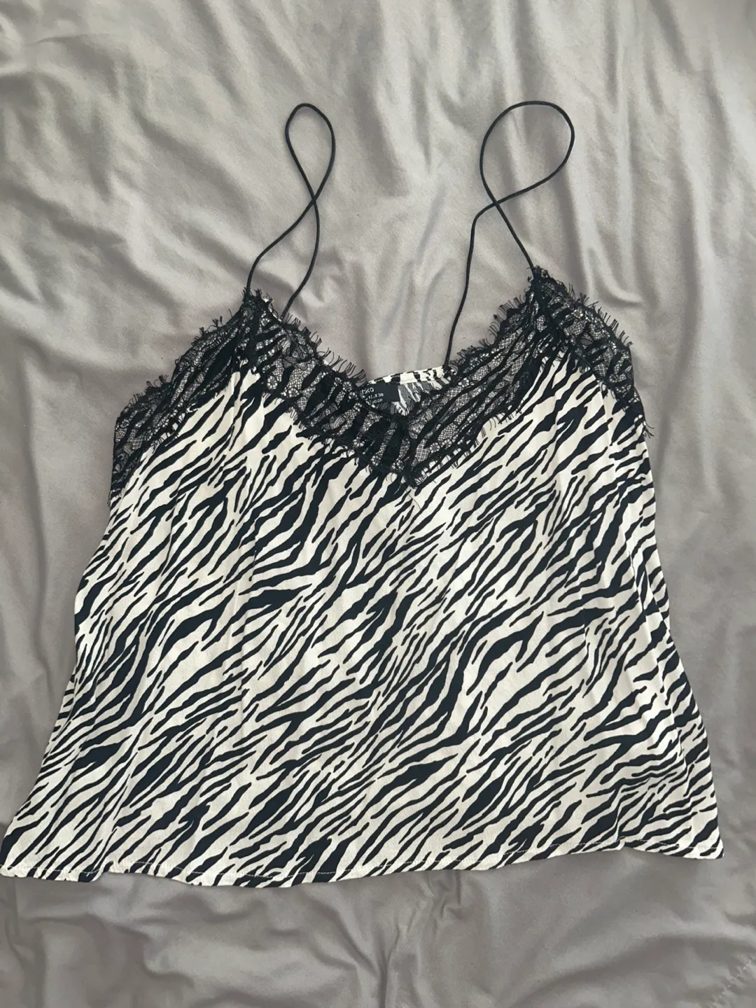 Zebra Print Cami Top with Lace Trim thumbnail