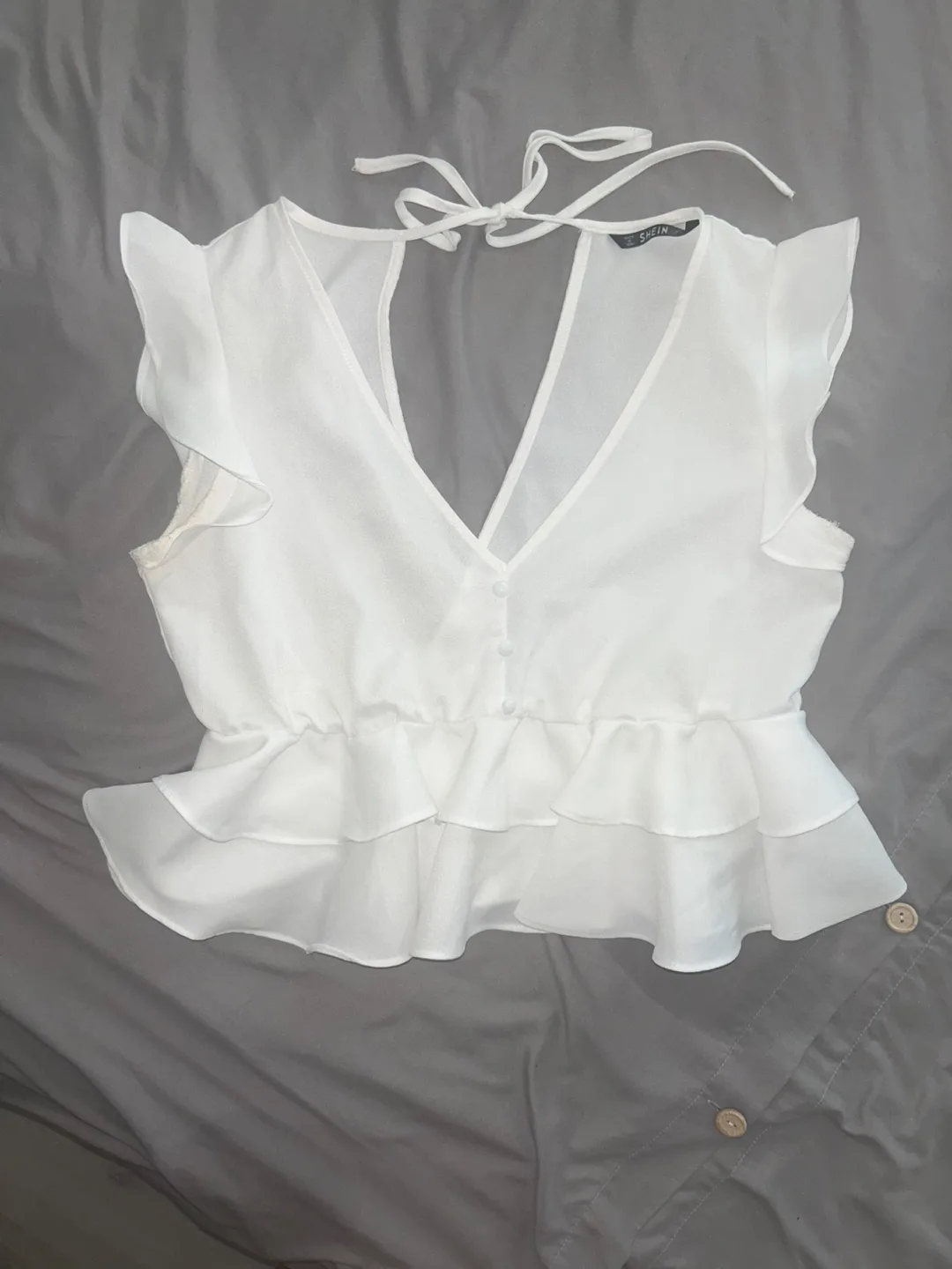 Shein White Ruffle Blouse thumbnail