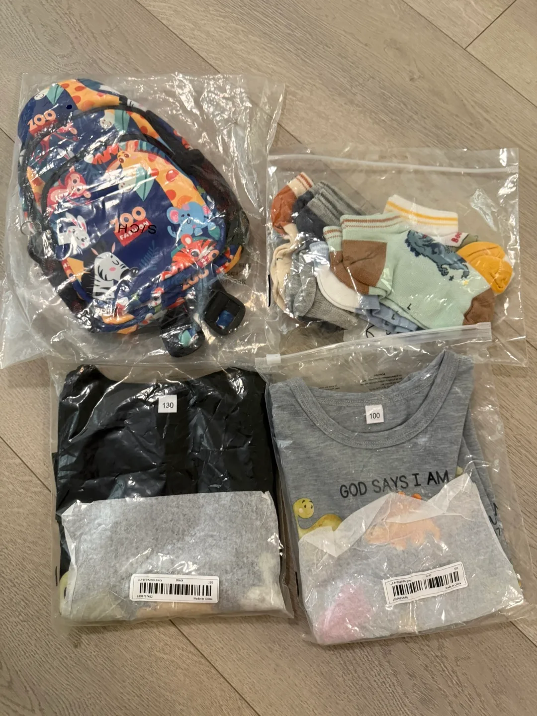 Kids' Backpack, Socks, Shirts (Size 100 & 130) bundle thumbnail