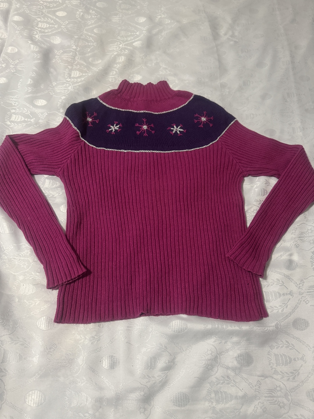 Pink Snowflake Pattern Knit Sweater -M - photo 2