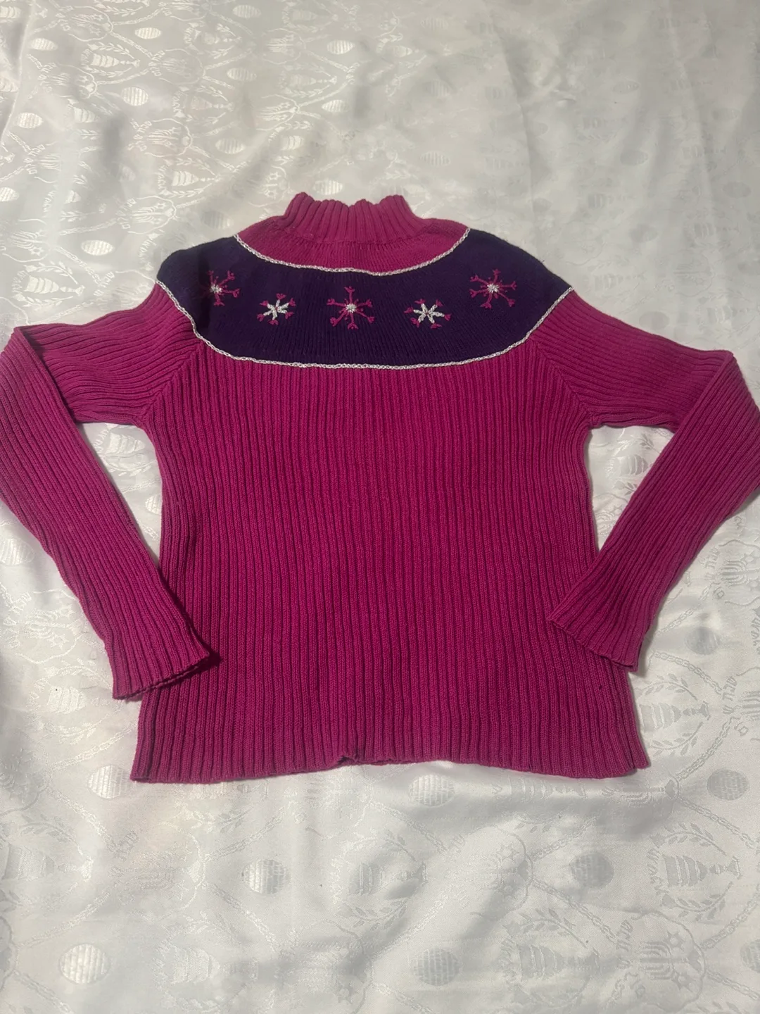 Pink Snowflake Pattern Knit Sweater -M image indicator(2)