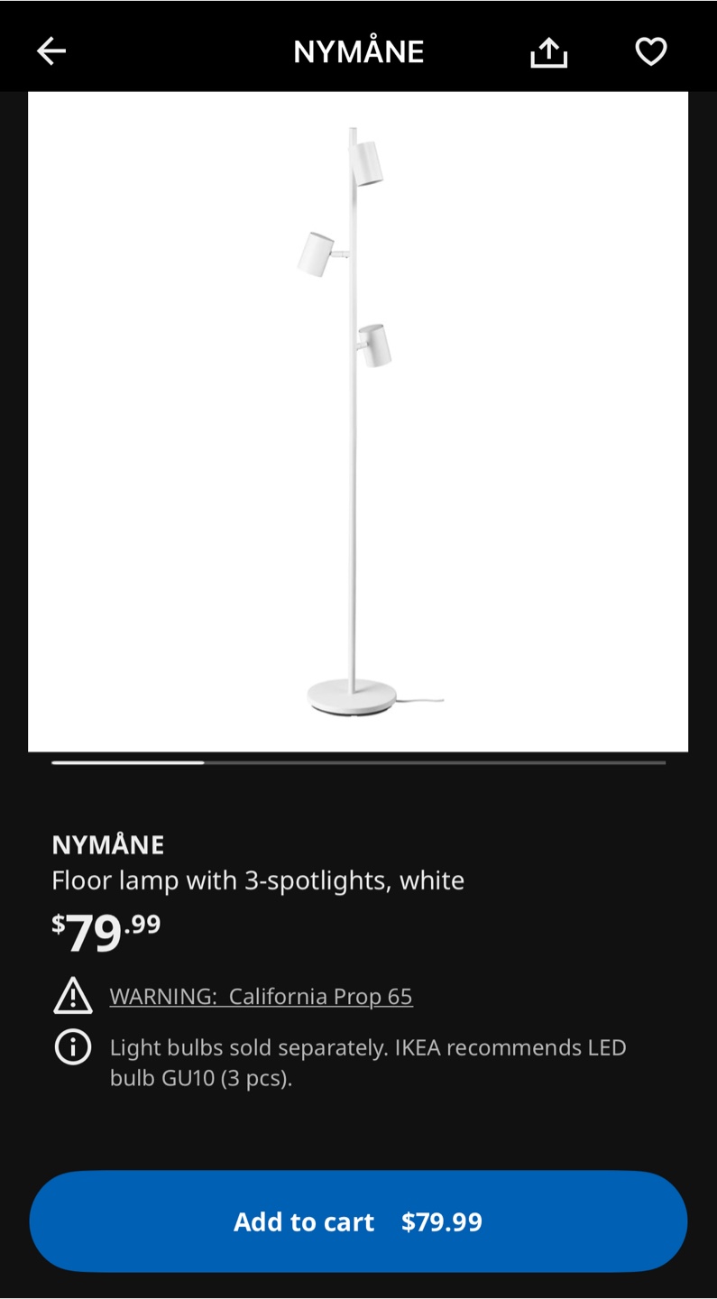 IKEA NYMÅNE Floor lamp with 3 spotlights, white - photo 3