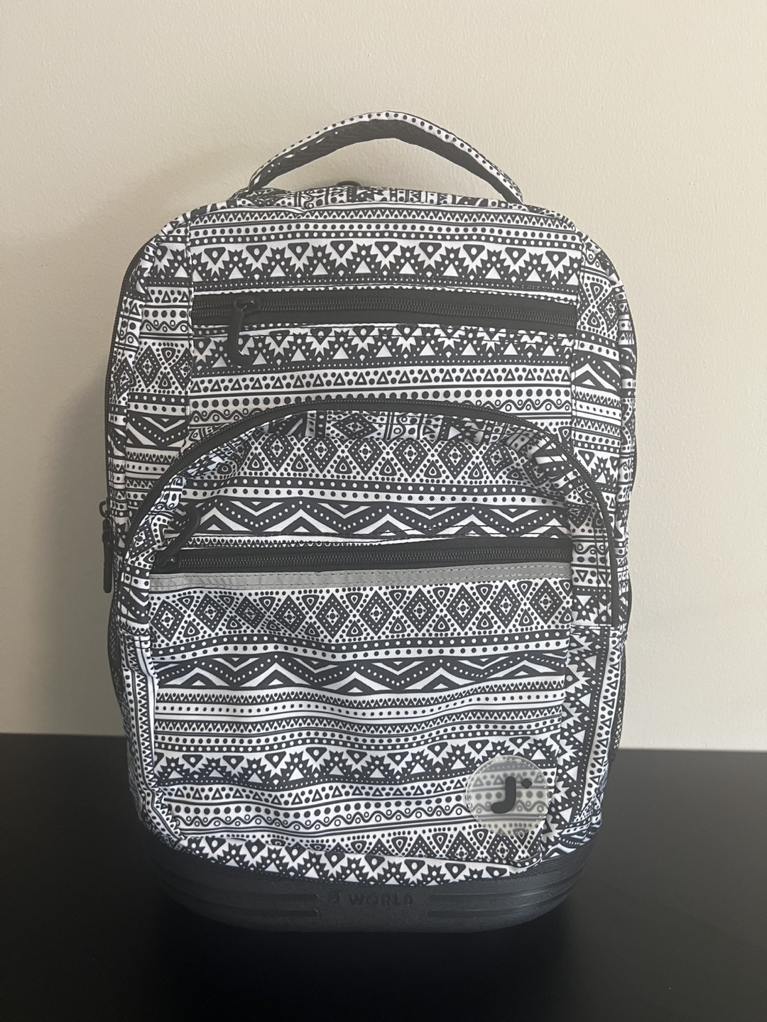 J World Rolling Backpack - Black and White Pattern