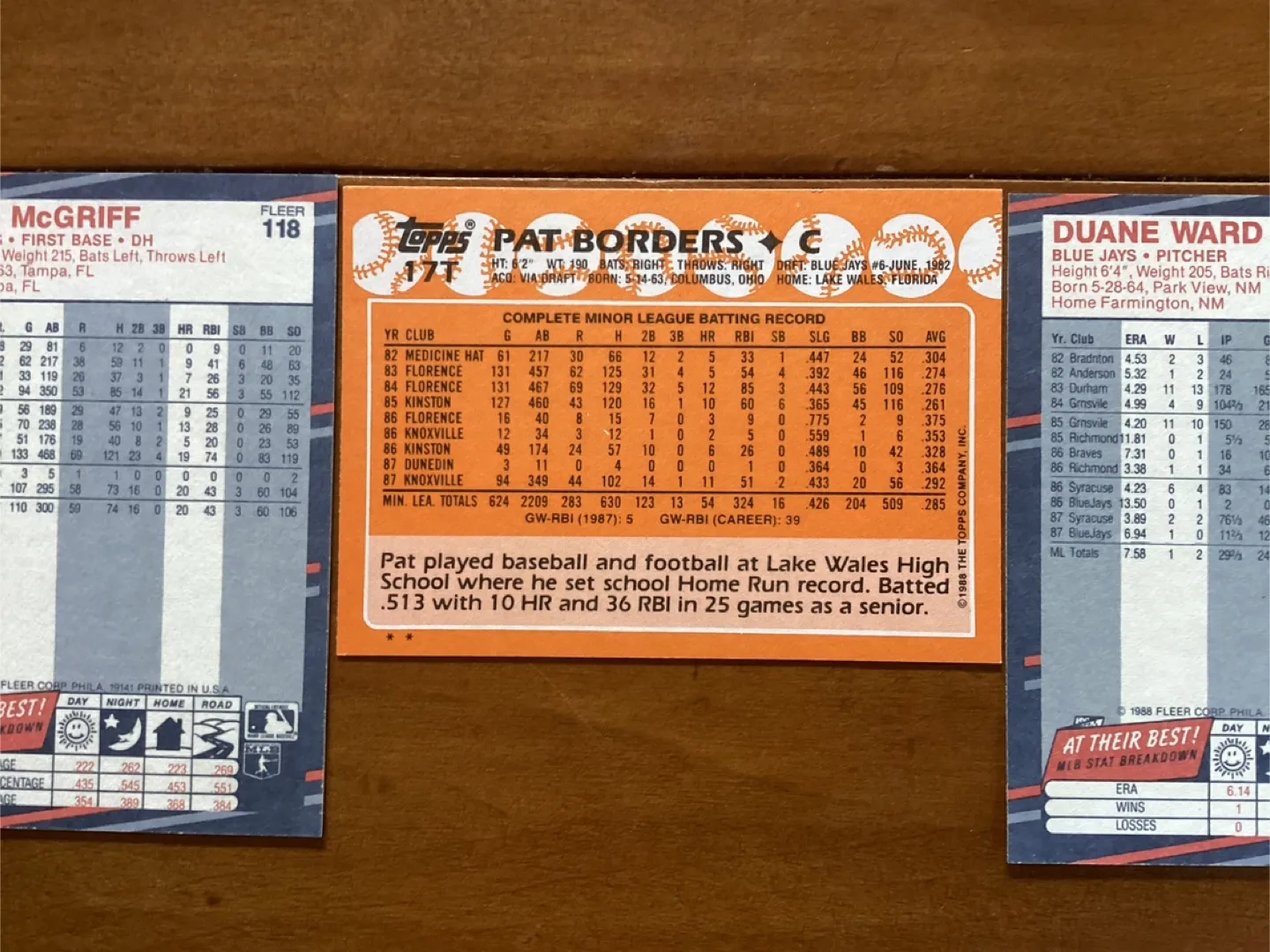 1988 Jays Fred McGriff, Pat Borders & Duane Ward Trading Cards image indicator(7)