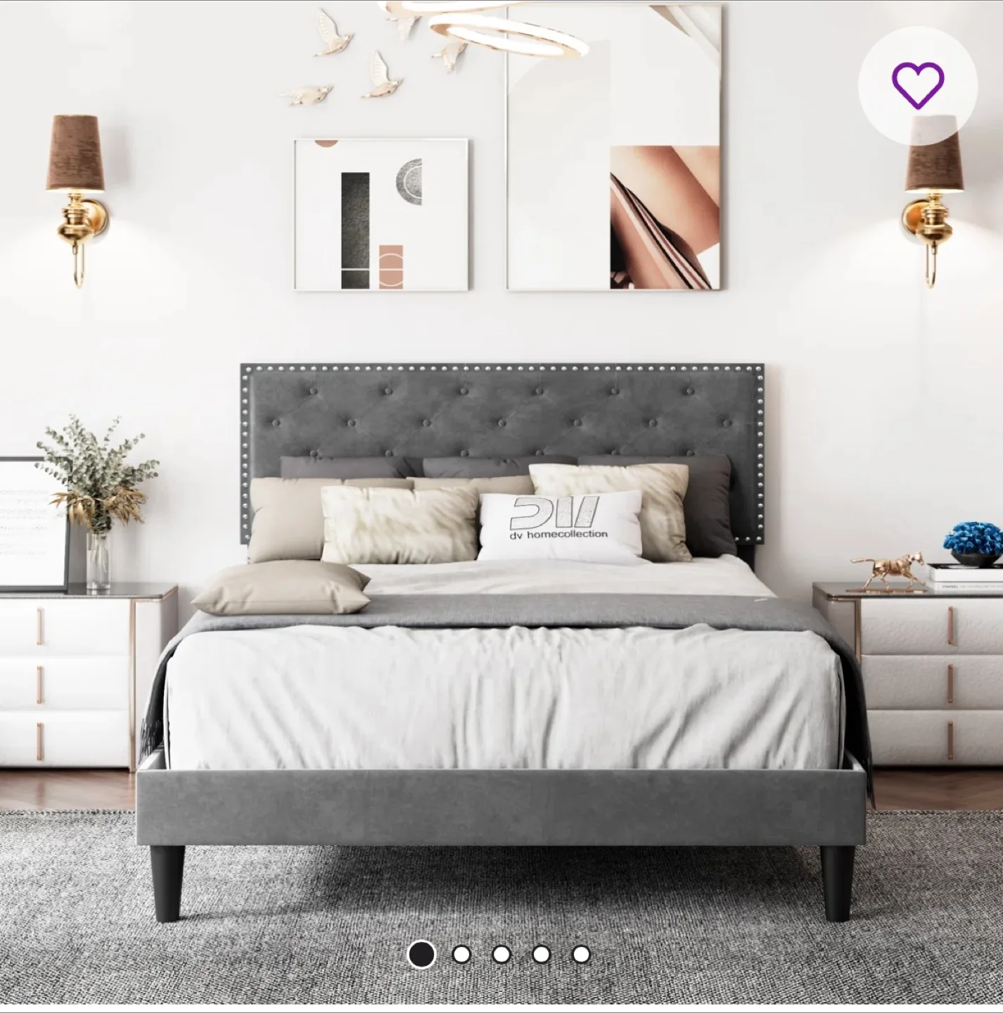 Gray Tufted Headboard with Mattress - Like New - Super Clean thumbnail