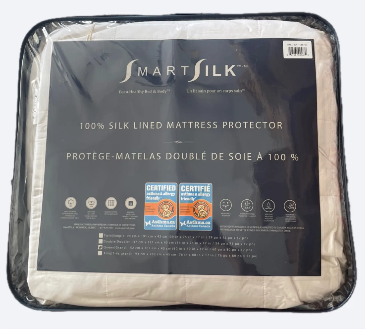 SmartSilk 100% Silk Lined Mattress Protector - Queen thumbnail