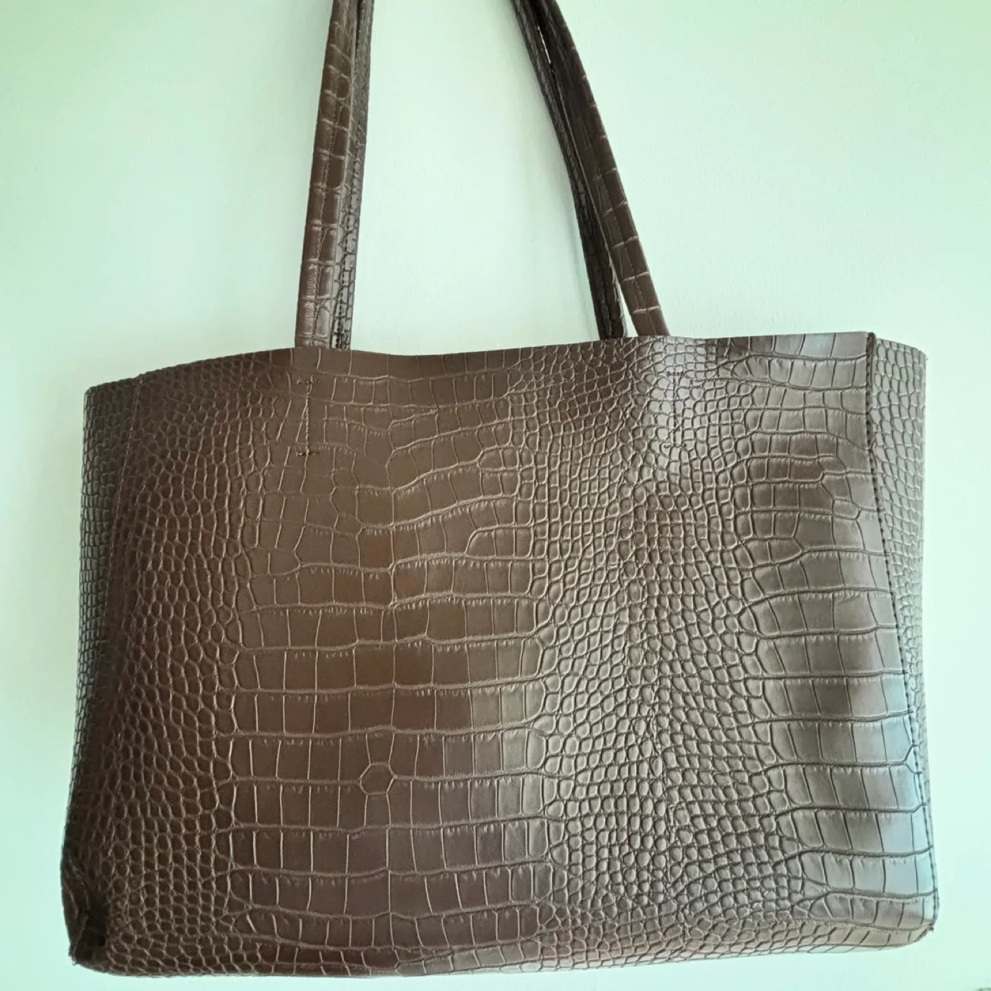 Brown Croc-Embossed Tote Bag thumbnail