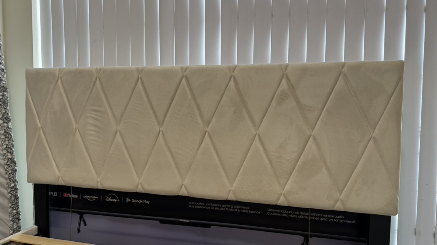 Beige Diamond Pattern Headboard & Bed Frame