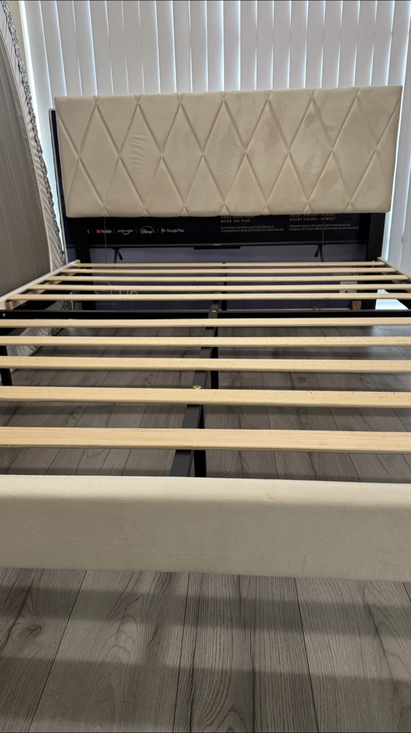 Beige Diamond Pattern Headboard & Bed Frame - photo 3