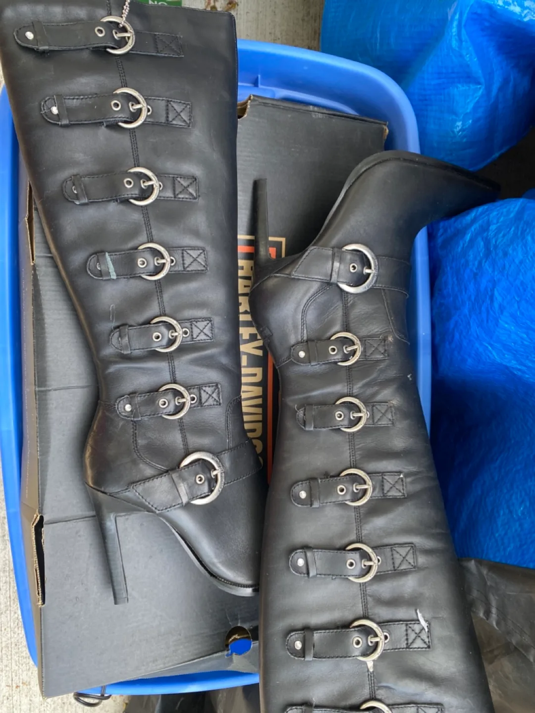 Harley Davidson Black Leather Boots - Size 8 thumbnail