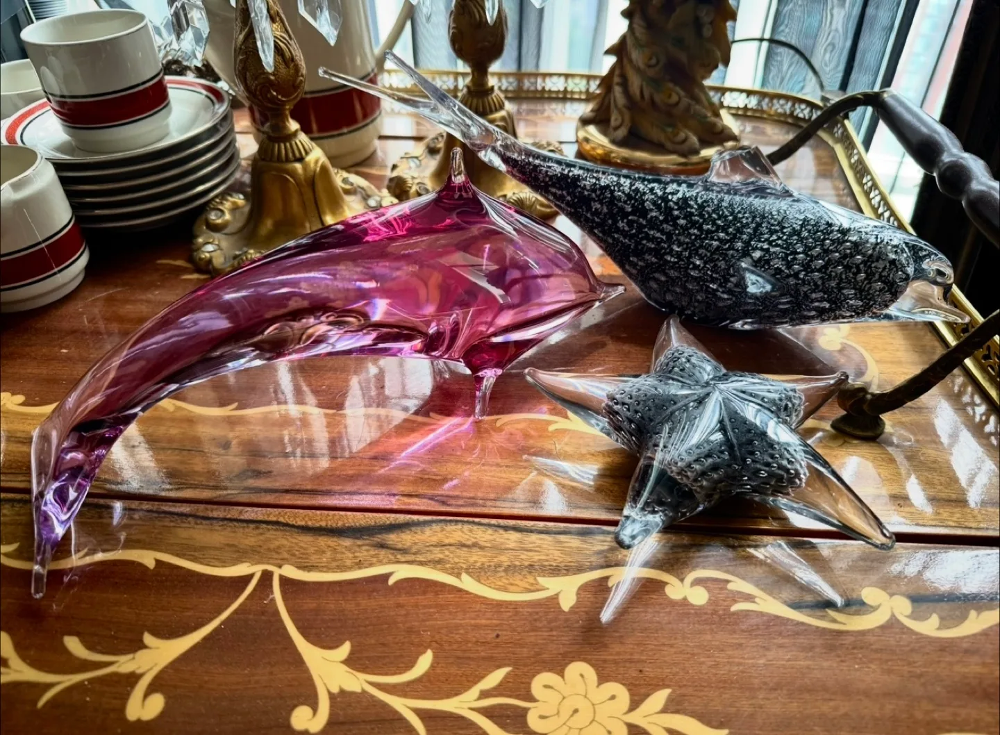 Murano Style Art Crystal Dolphin & Starfish, pure crystal thumbnail