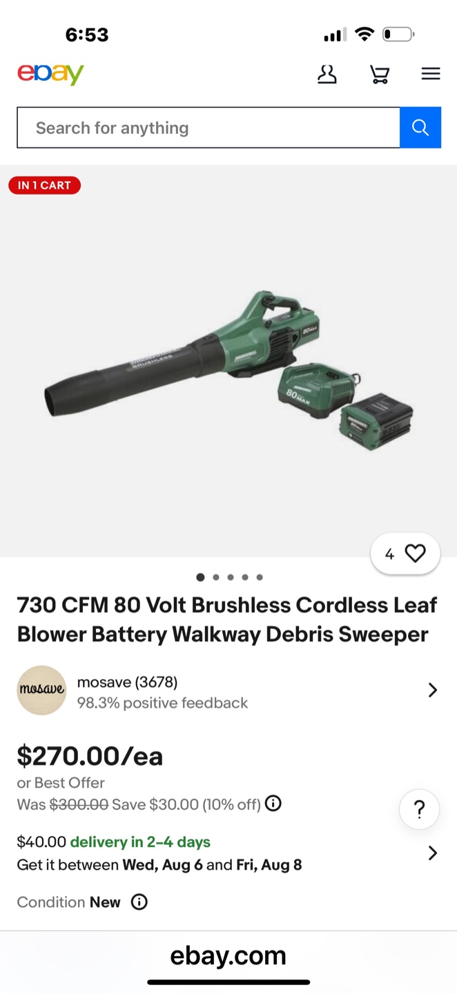 Master force 80V Brushless Cordless Leaf Blower - New