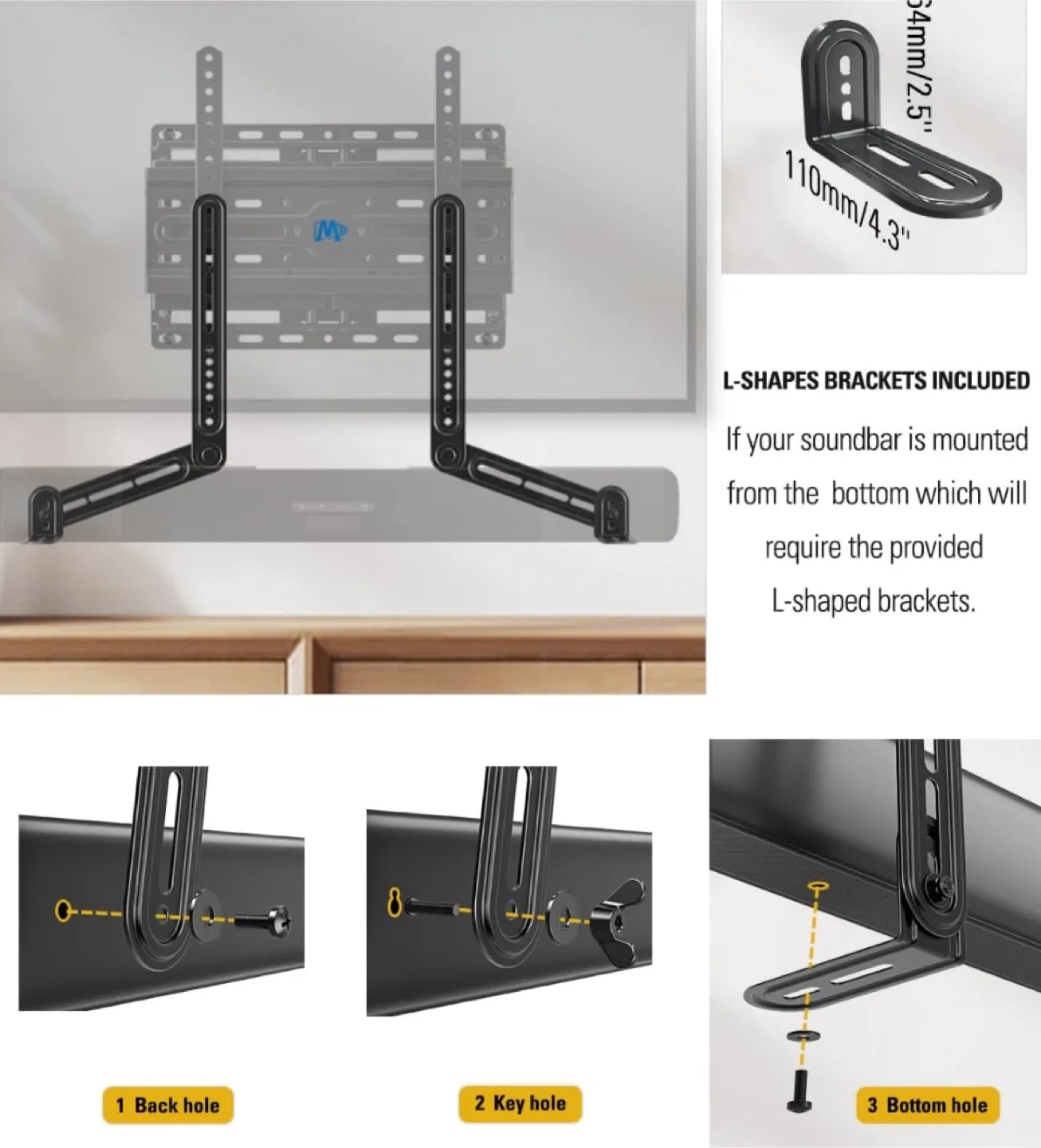 Sturdy! New Tv Soundbar Mount. image indicator(3)