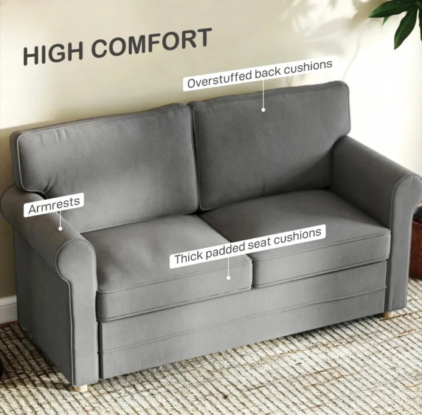59" LOVESEAT SOFA UPHOLSTERED 2 SEATER- GREY thumbnail
