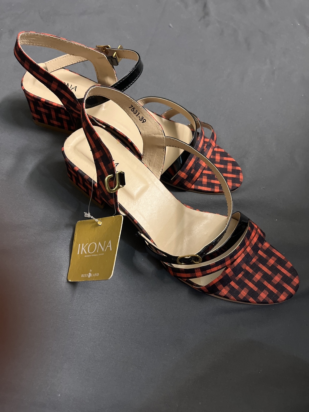 IKONA Red Plaid Heeled Sandals