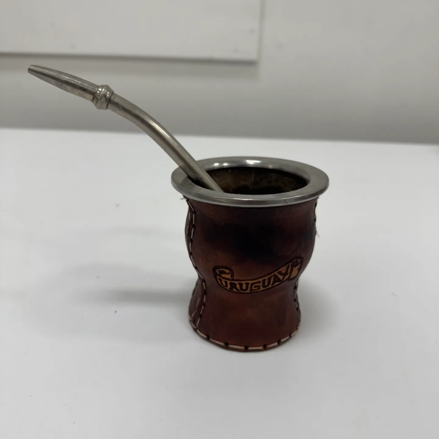 Used Leather-Wrapped Yerba Mate Cup with Bombilla thumbnail