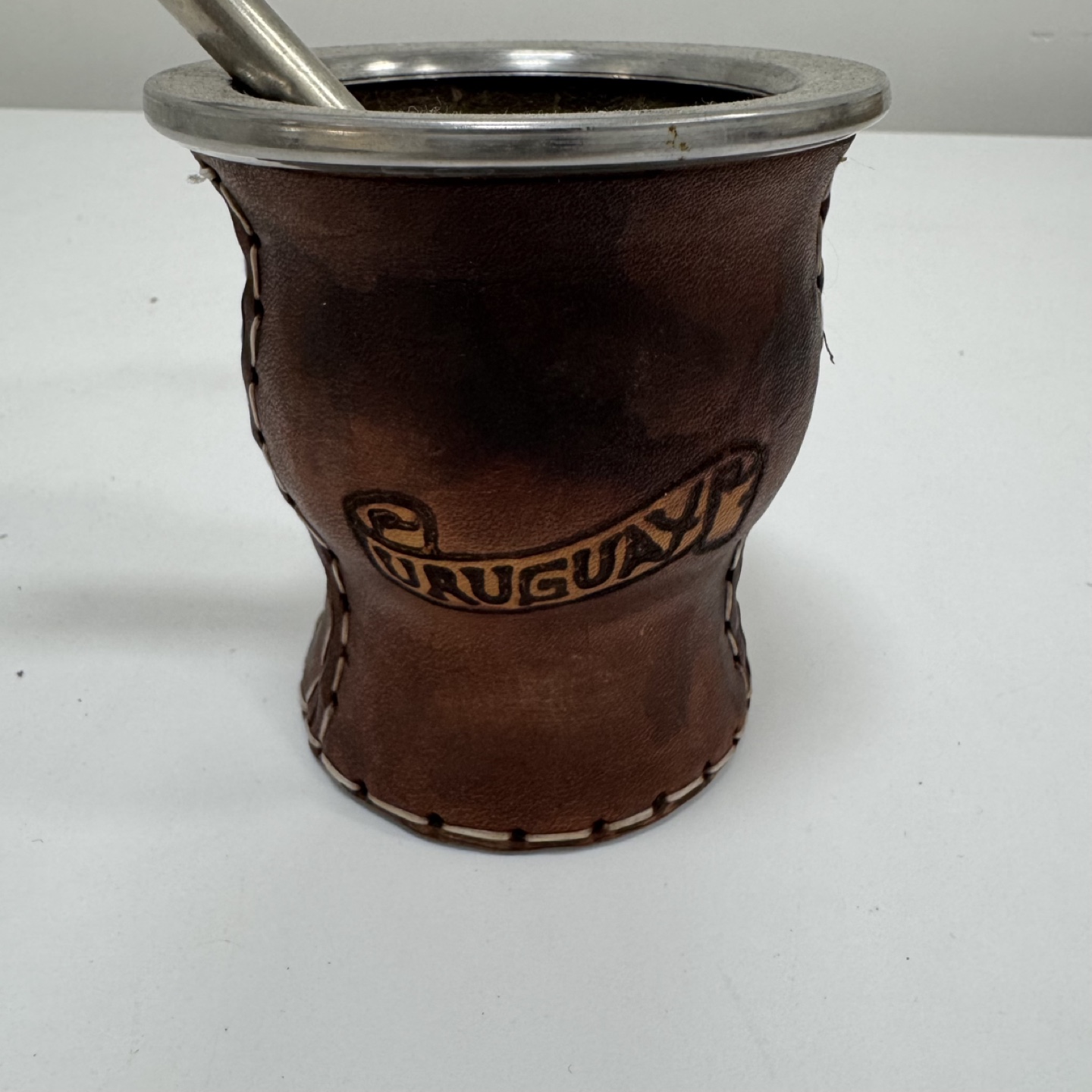 Used Leather-Wrapped Yerba Mate Cup with Bombilla - photo 2