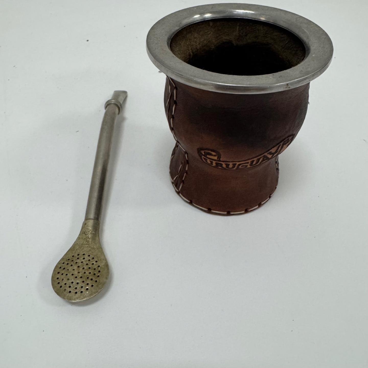 Used Leather-Wrapped Yerba Mate Cup with Bombilla - photo 3