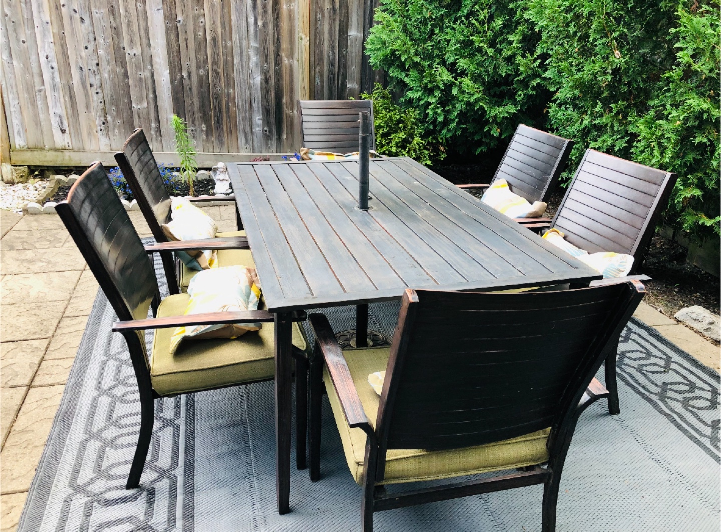 Patio Table with 6 Chairs and umbrella stand