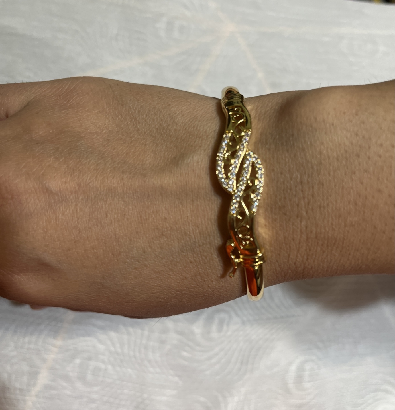 Gold Bangle Bracelet with Rhinestones - photo 2