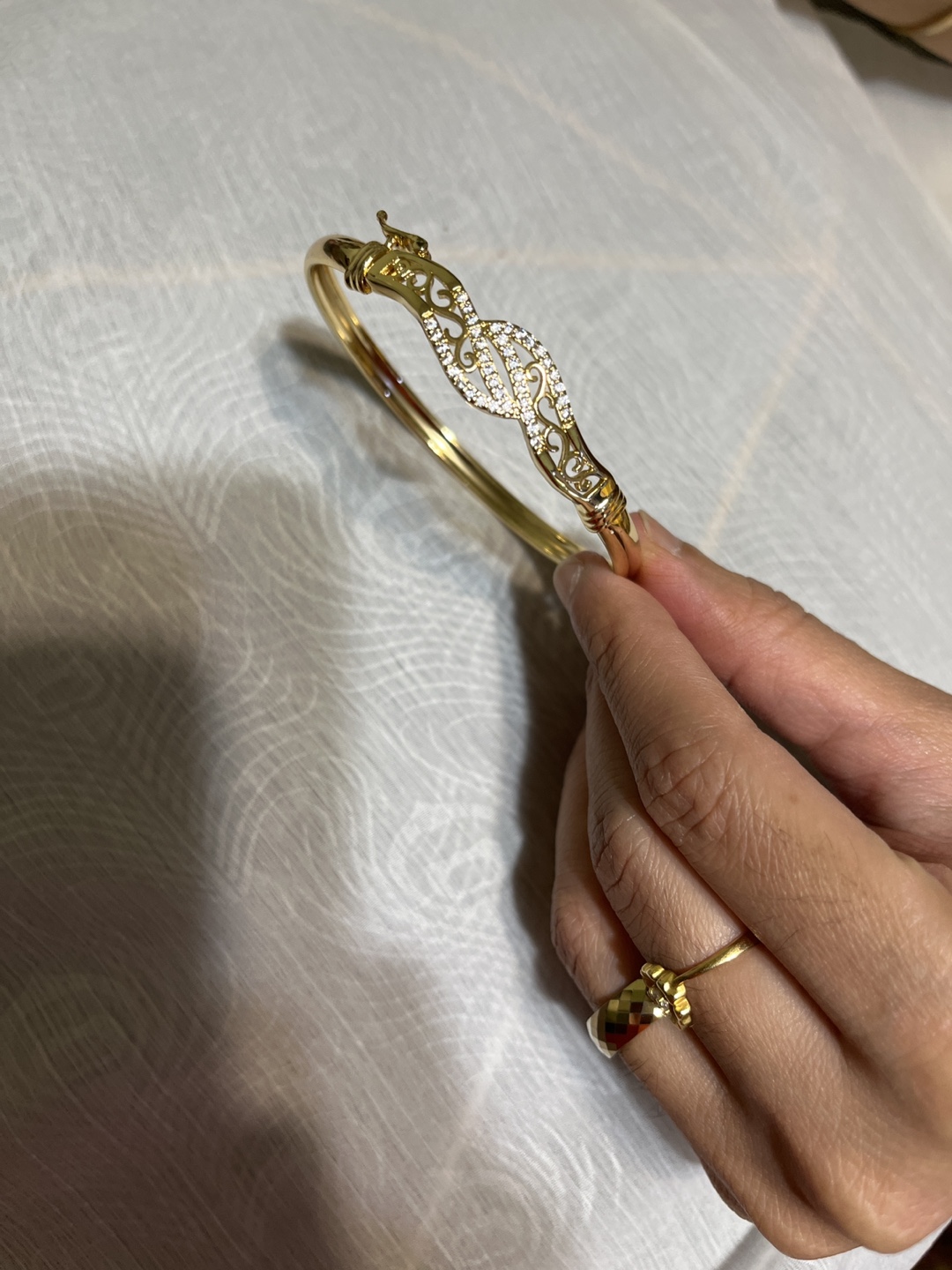 Gold Bangle Bracelet with Rhinestones - photo 3