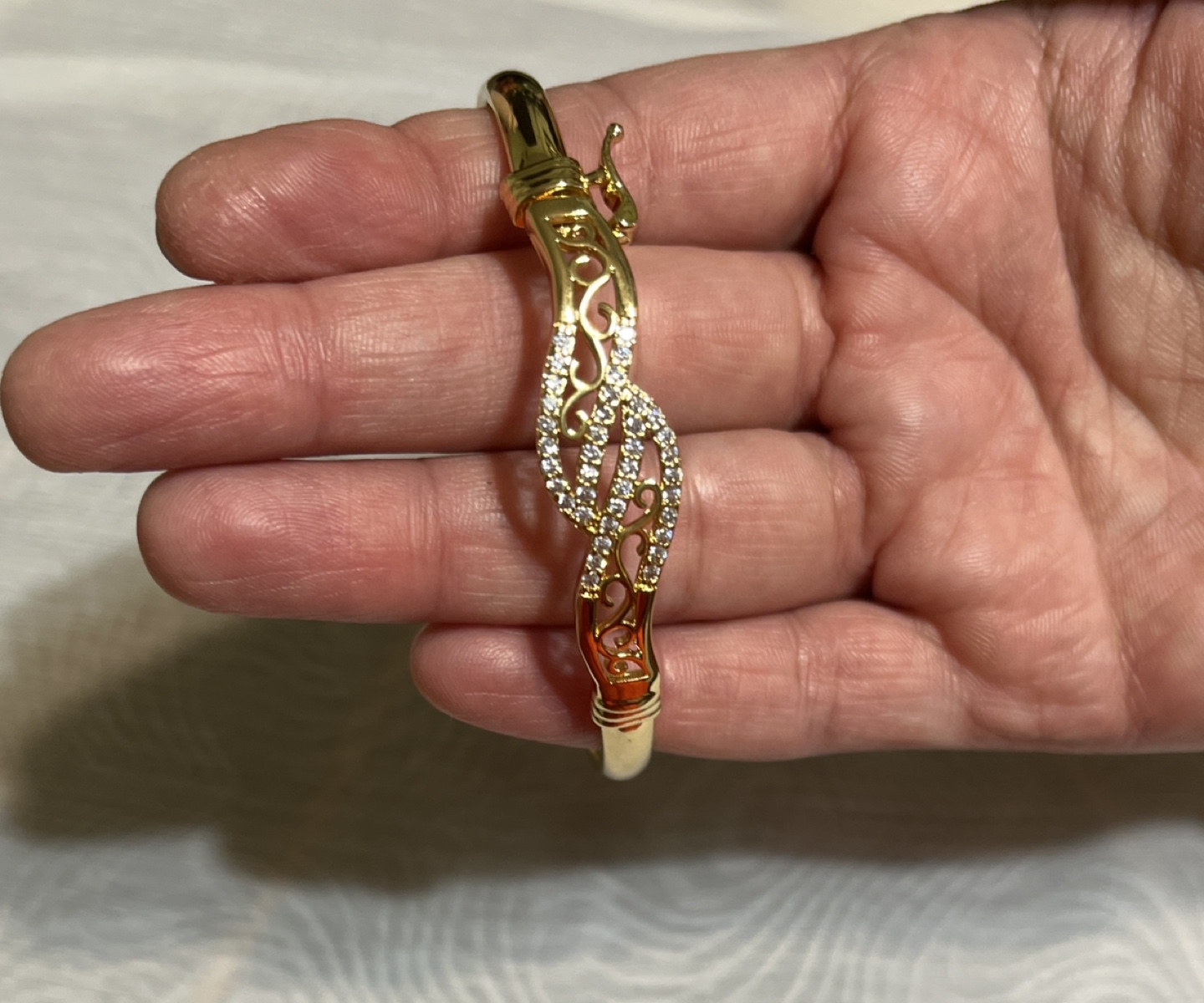 Gold Bangle Bracelet with Rhinestones