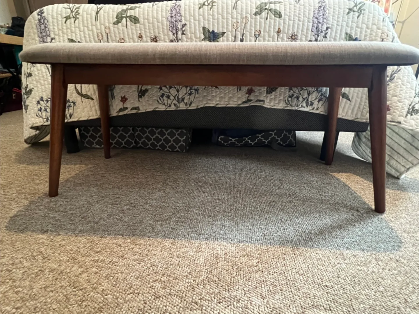 Upholstered Bench with Wood Legs image indicator(3)