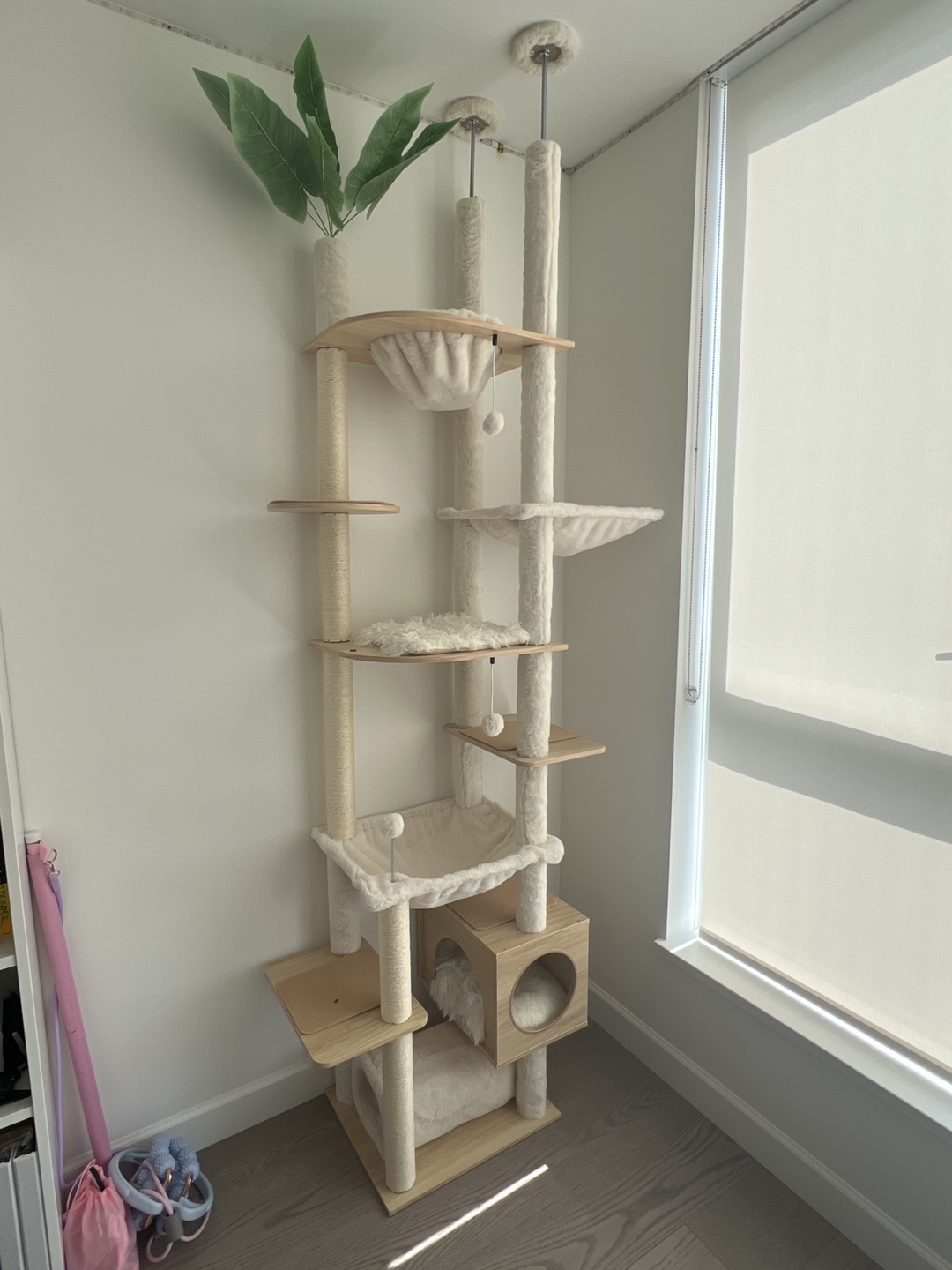 Newly assembled* floor to ceiling wooden Cat Tree