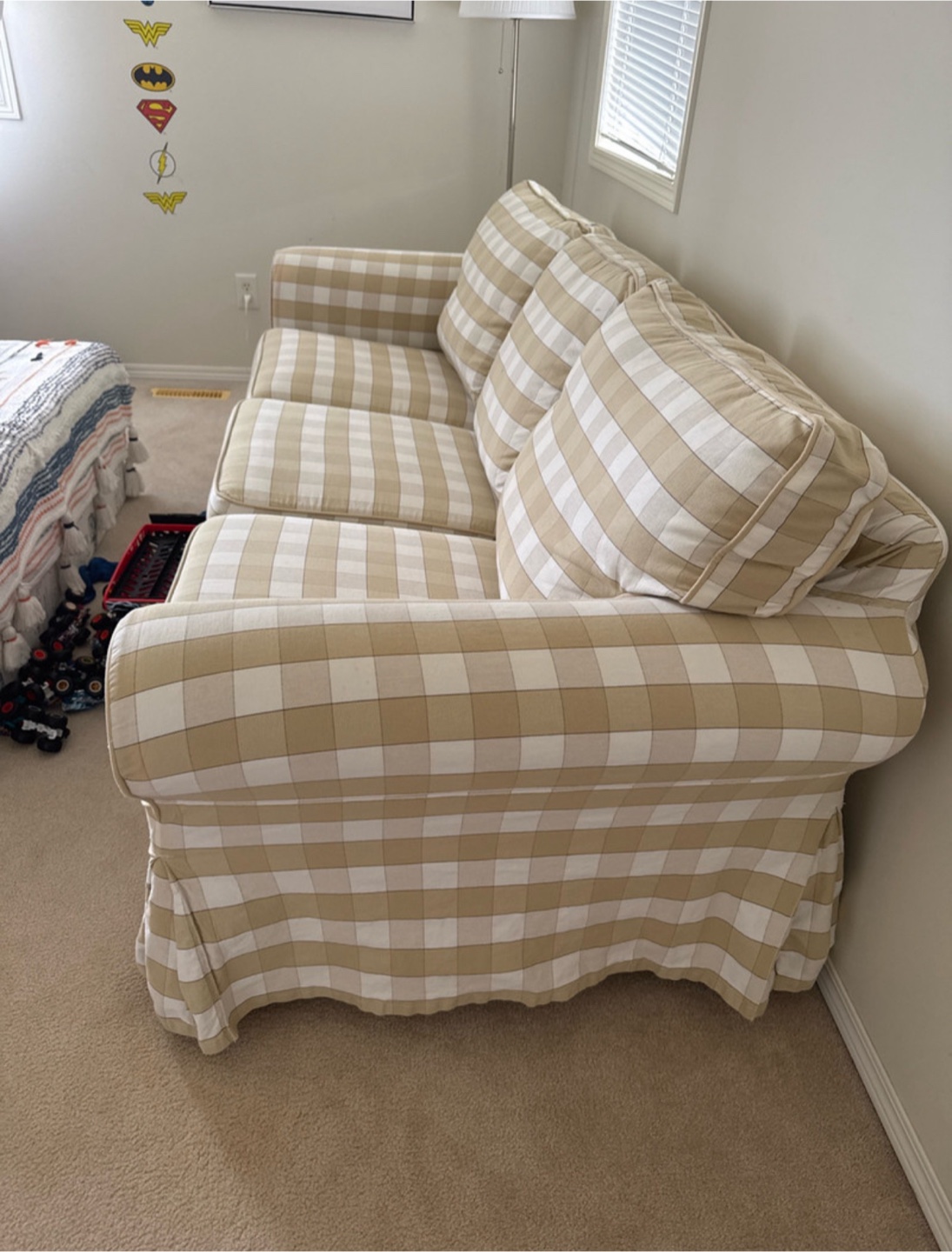 Beige & White Checkered Sofa