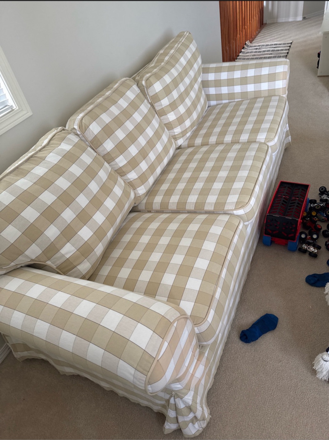 Beige & White Checkered Sofa - photo 2