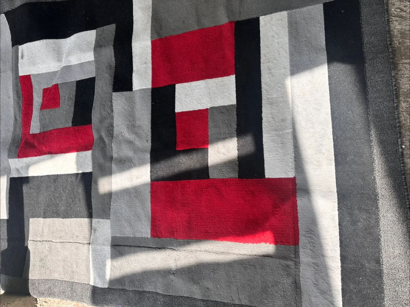 Geometric Pattern Rug - Red, Grey, Black thumbnail