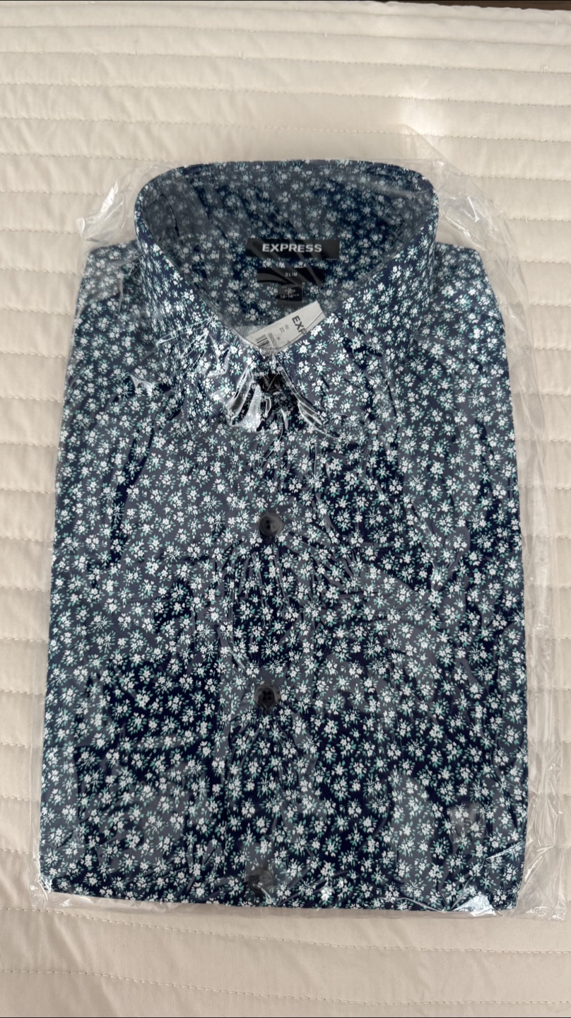 New Express Slim Floral Dress Shirt