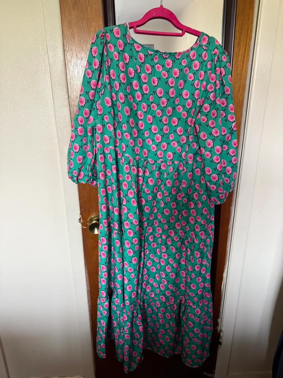 Floral Tiered Maxi Dress - Green & Pink thumbnail