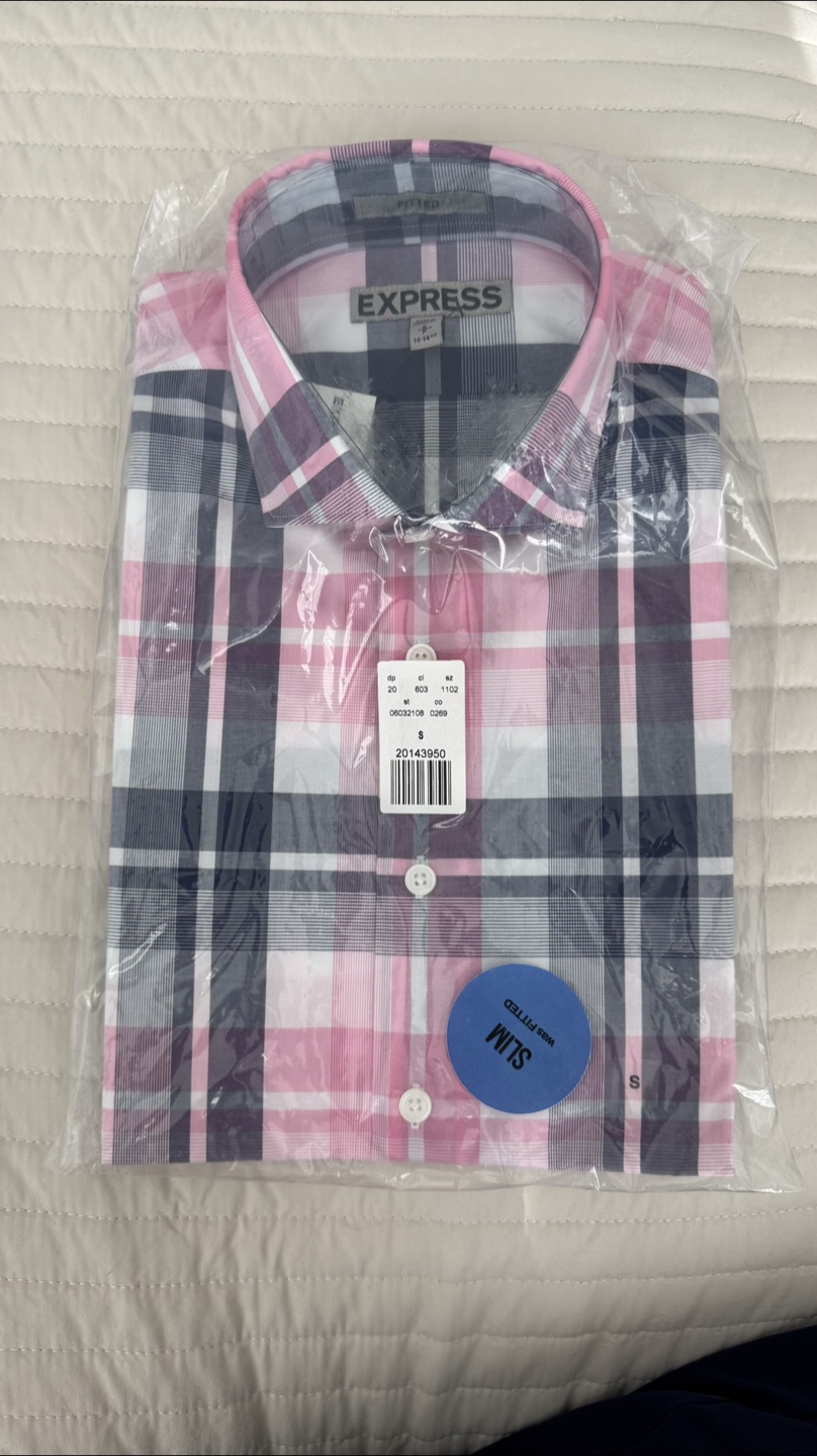 New Express Slim Fitted Plaid Shirt - Size S