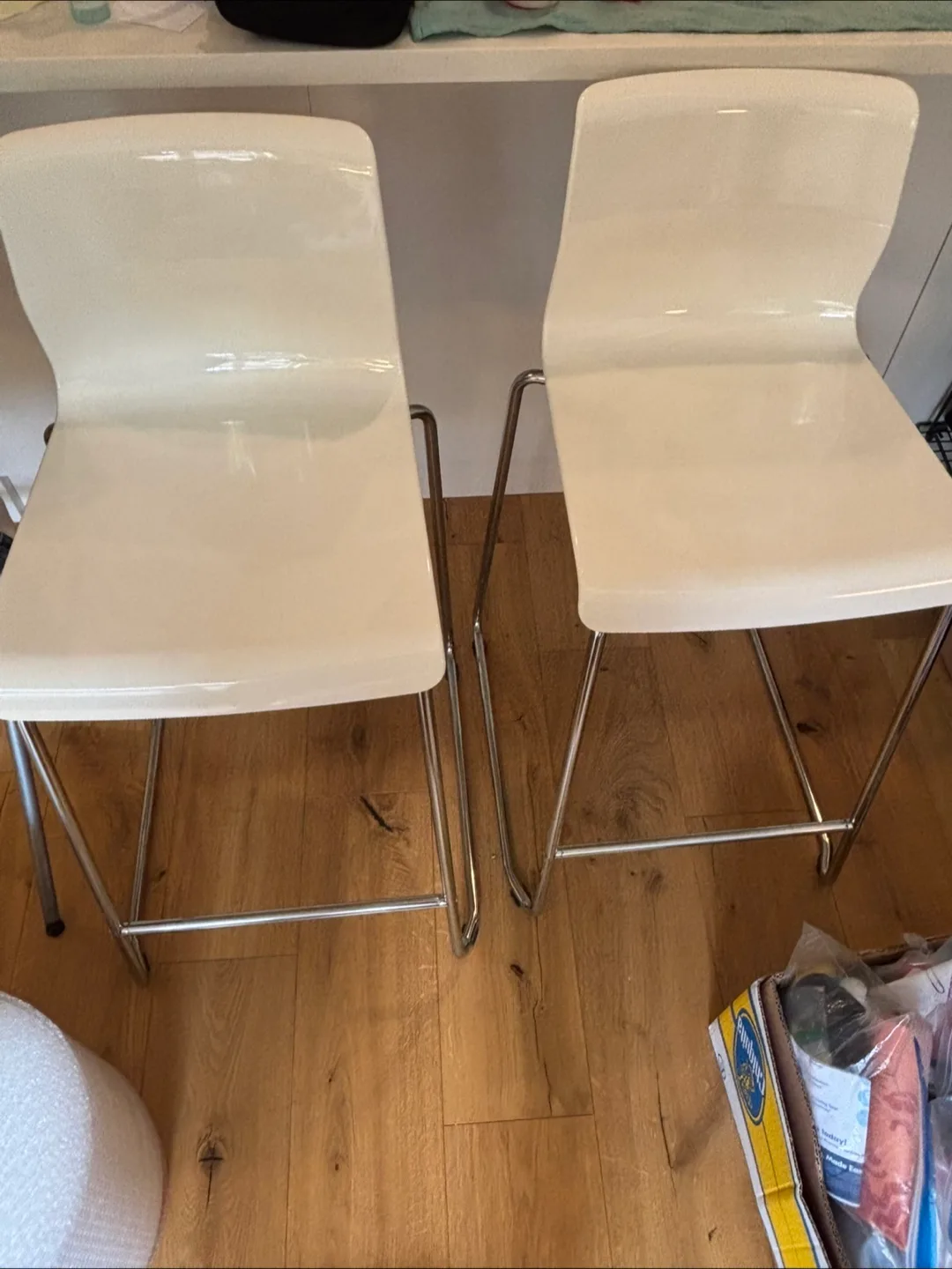 Modern White Bar Stools - Set of 2 thumbnail