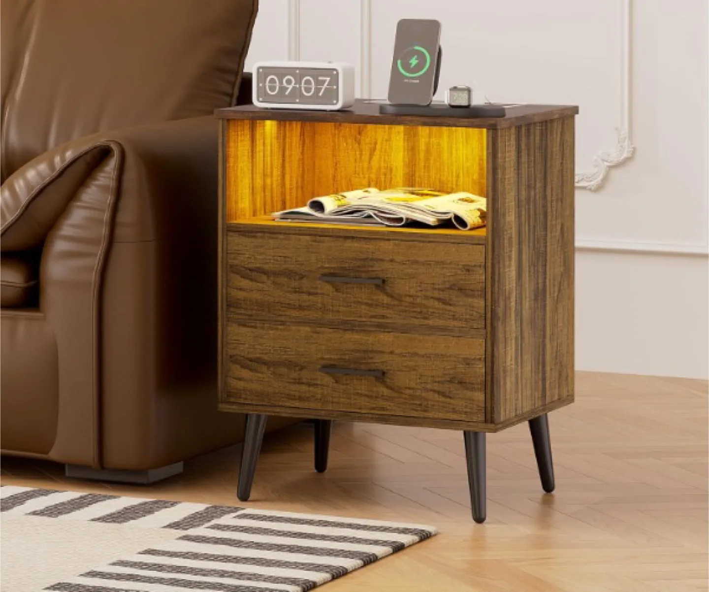 Nightstand with LED Lighting and Wireless Charging