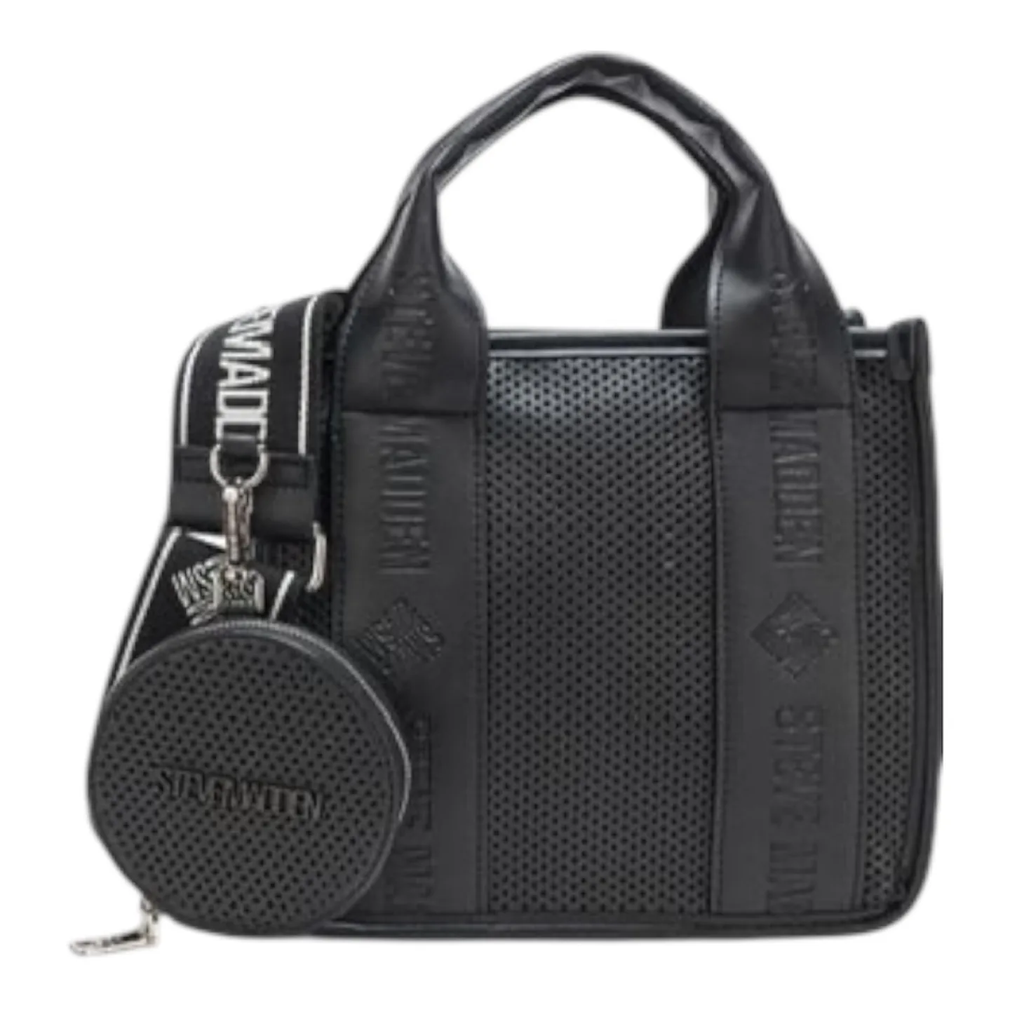 Steve Madden Bwebber Perforated Crossbody Satchel Bag in Black thumbnail