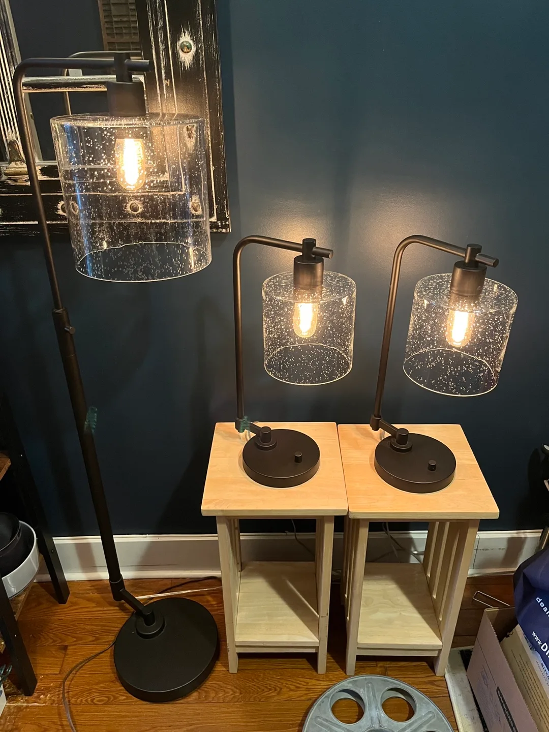 Set of 3 Bubble Glass Industrial Lamps thumbnail